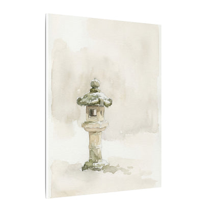 Stone Lantern Winter Canvas Art | Japandi Earthy Design