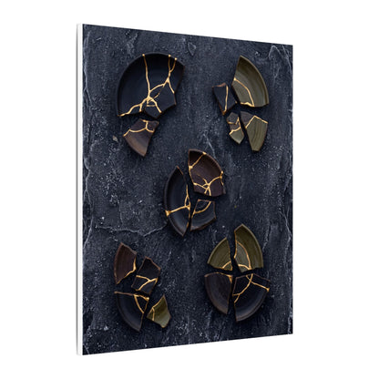 Broken Pottery Canvas Art | Winter Dark Japandi Shadow Zen Art