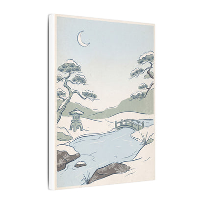 Japandi Moonlit Garden in Moonlight | Minimal Line Canvas Art