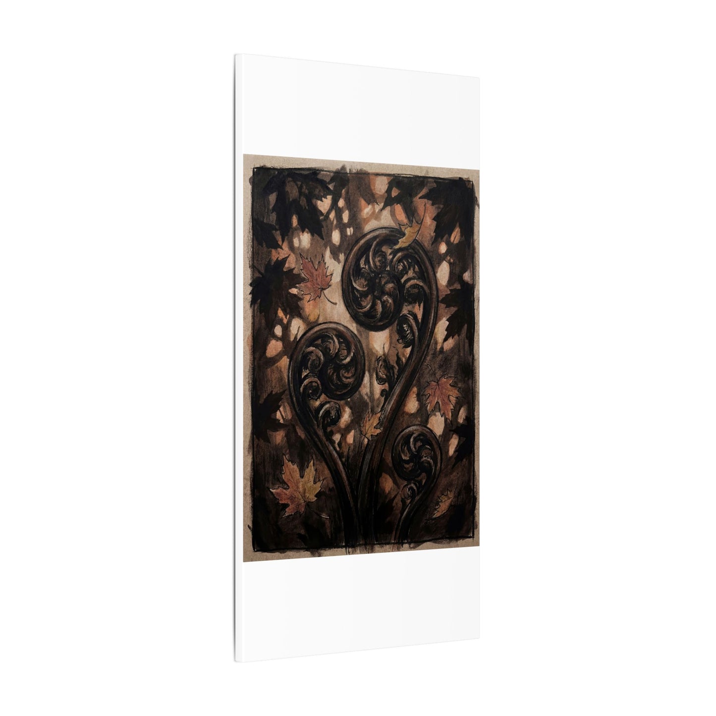 Mono No Aware Fern Unfurling Canvas Art - Dark Japandi Charcoal Ink