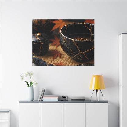 Seijaku Tea Ceremony Canvas Art - Kintsugi Gold Repair