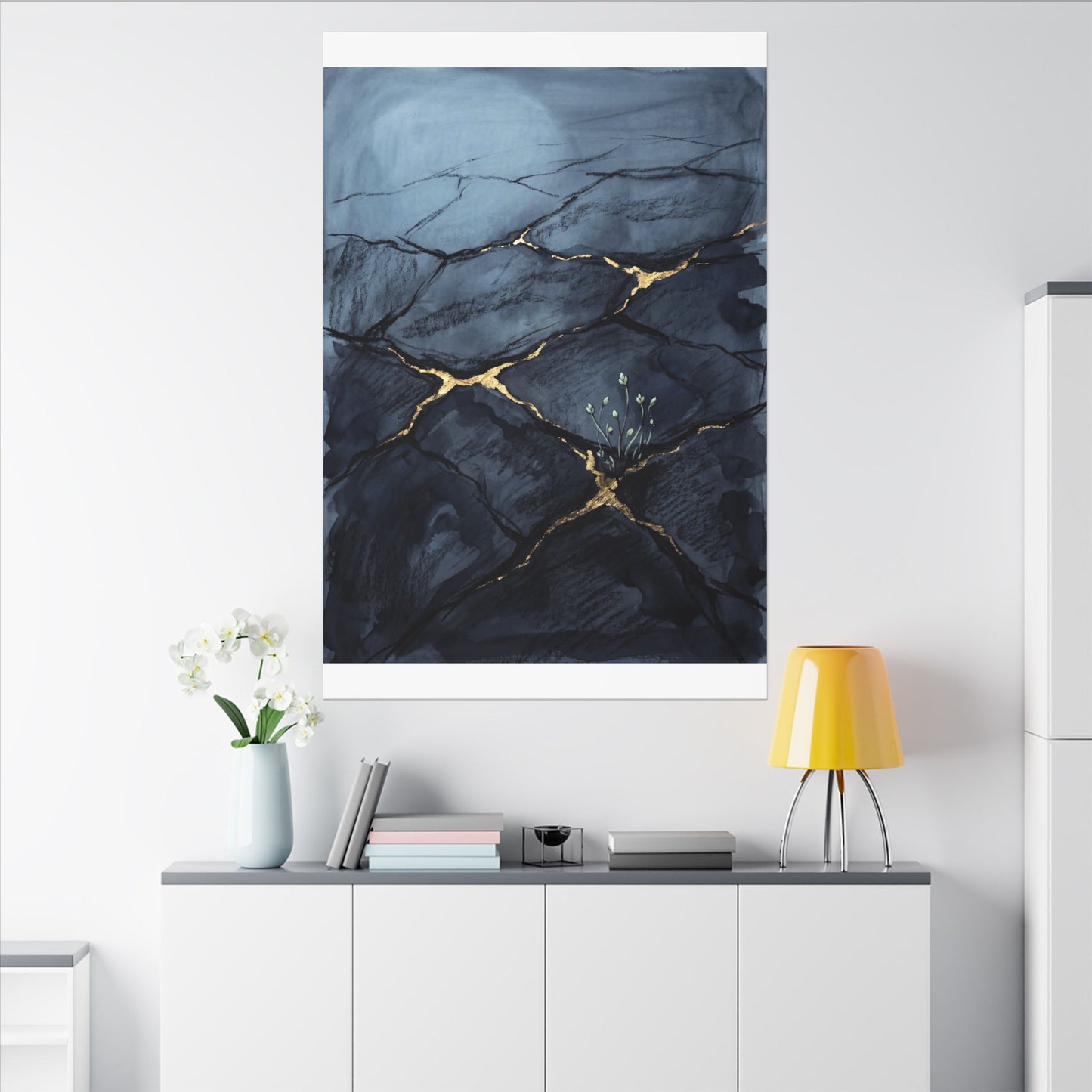 Mono No Aware Cracked Earth Canvas Art - Dark Japandi Charcoal Ink