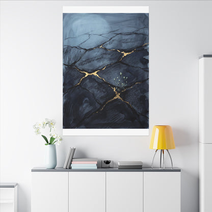 Mono No Aware Cracked Earth Canvas Art - Dark Japandi Charcoal Ink