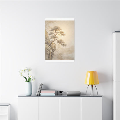 Winter Pine Tree Japanese Pattern Canvas Art | Elegant Decor