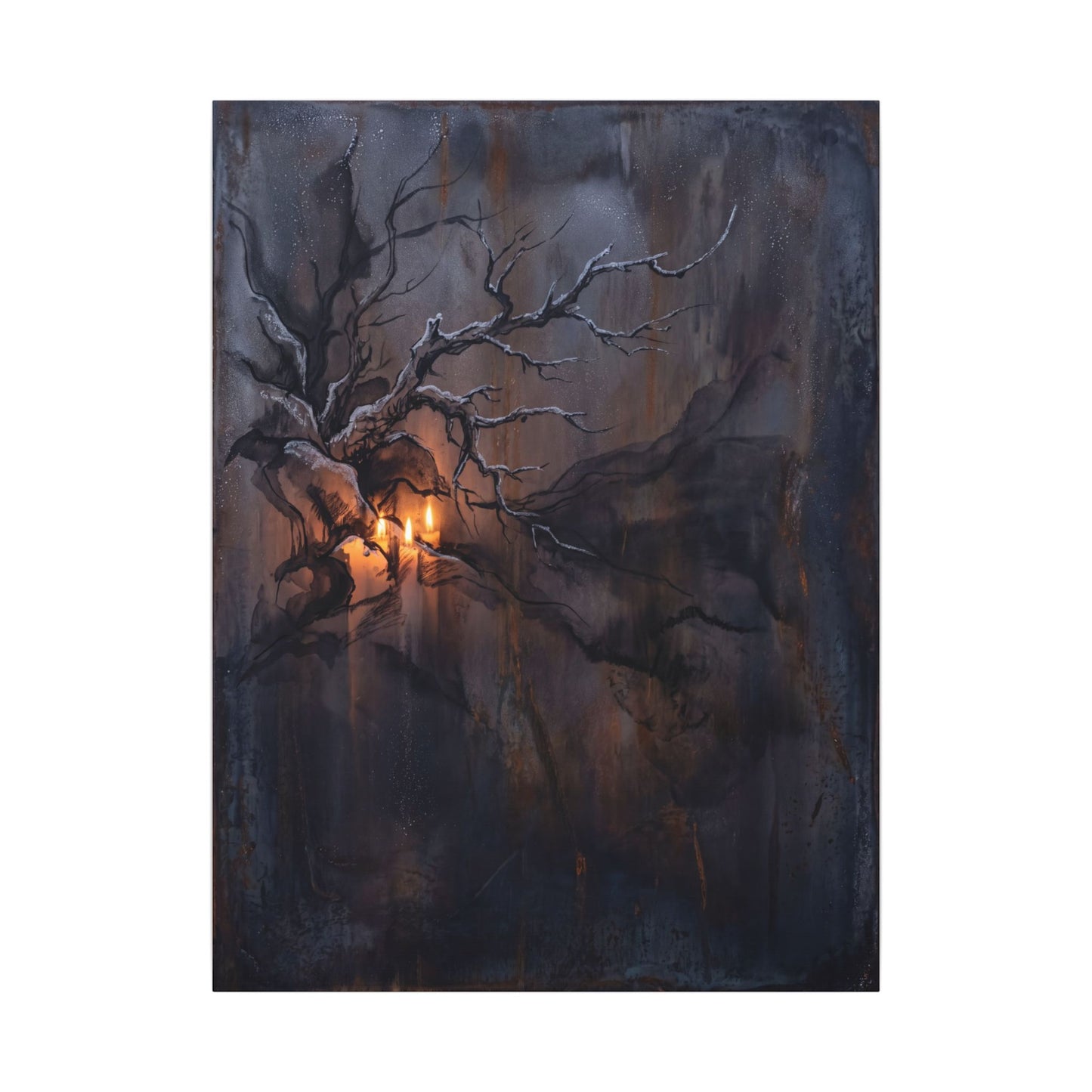 Winter Rust Patina Charcoal Ink Canvas Art | Atmospheric Decor