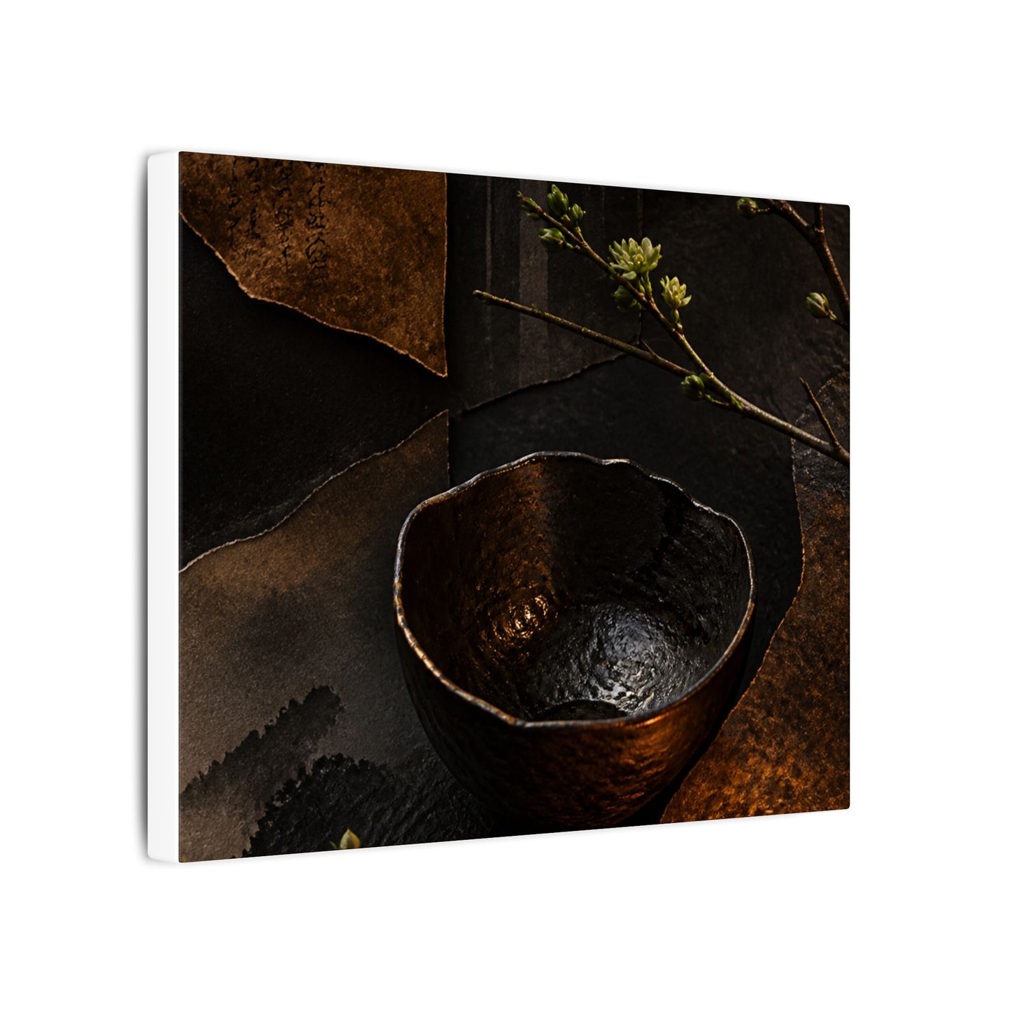 Atmospheric Ceramic Bowl Canvas Art - Shadow Zen Dark Japandi