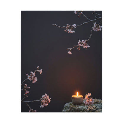 Dark Japandi Cherry Blossom in Candlelight | Moody Minimal Canvas Art