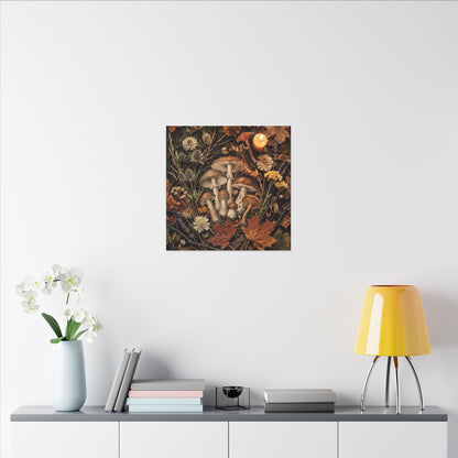 Autumn Dried Flowers Mushroom Illustration Canvas Art | Earthy Decor