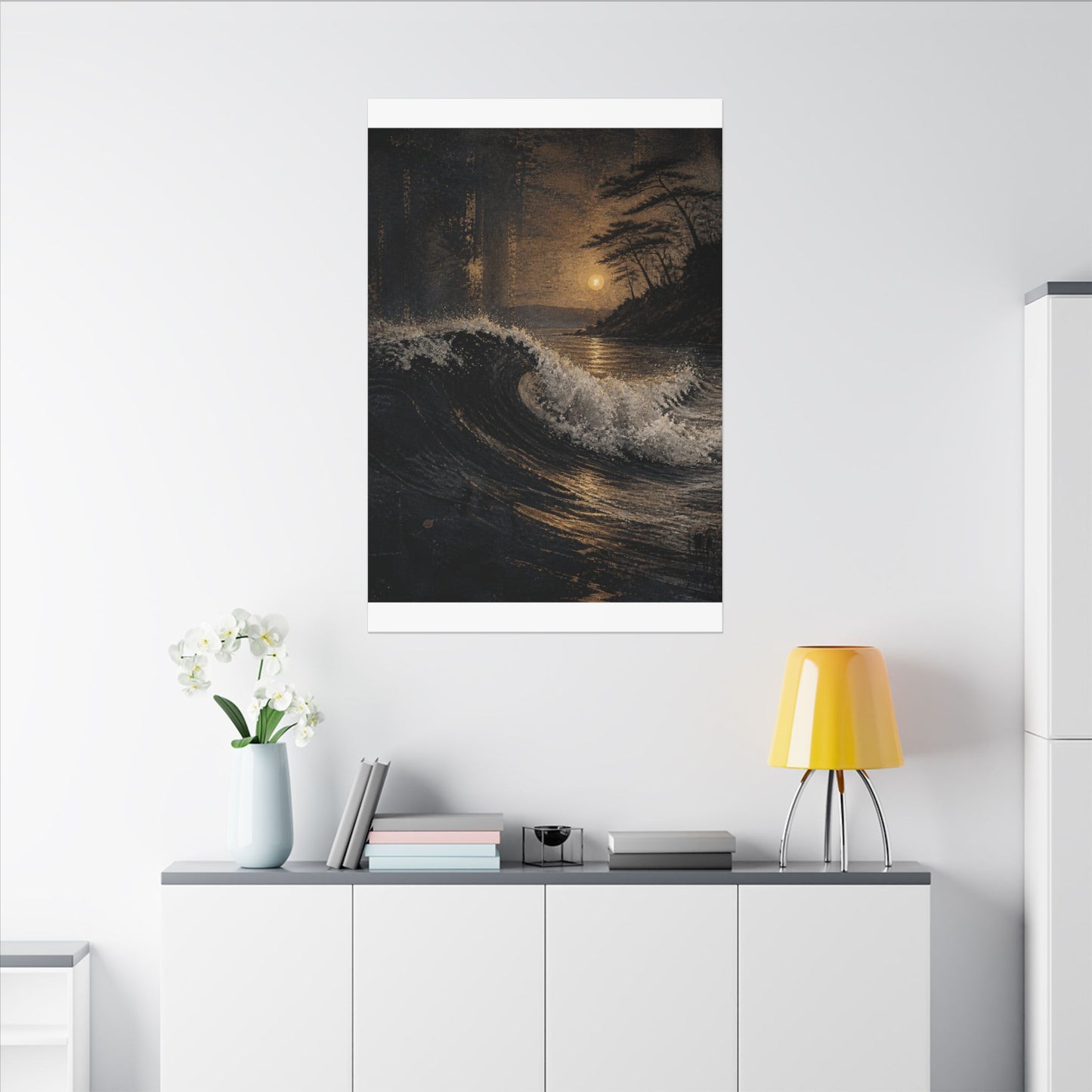 Ocean Wave Dark Texture Canvas Art | Bold Dark Japandi Art