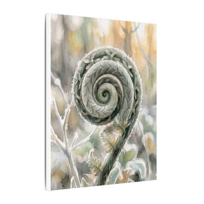 Winter Fern Unfurling Watercolor Canvas Art | Cozy Decor