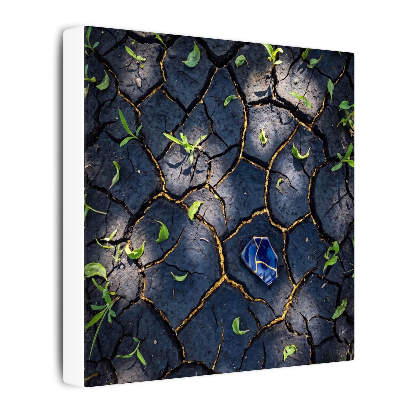Cracked Earth Canvas Art | Spring Dark Japandi Moody Minimal Art