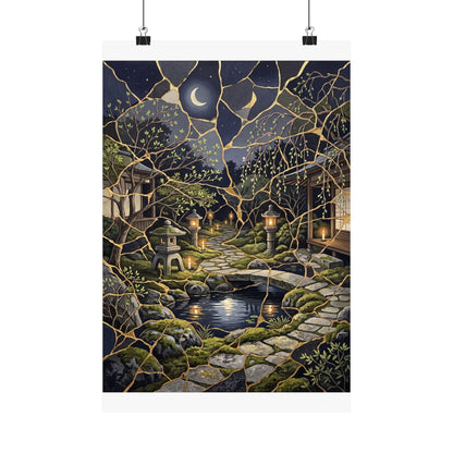 Spring Moonlit Garden Gold Vein Wall Art Print | Artful Decor
