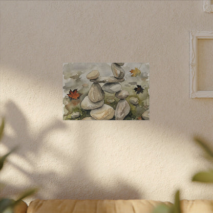 Overcast River Stones Canvas Art - Japandi Fukinsei