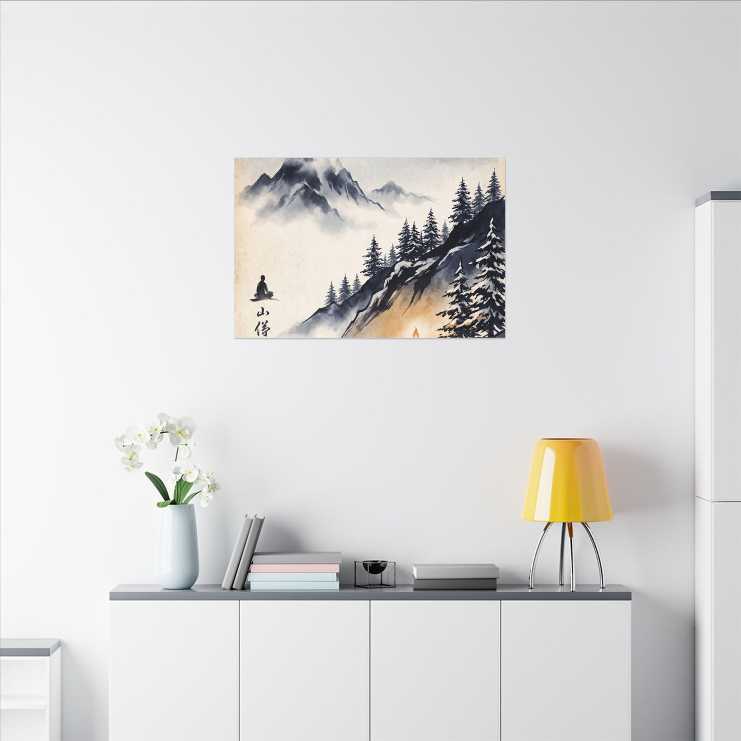 Mountain Mist Canvas Art | Winter Zen Ukiyo E Inspired Art