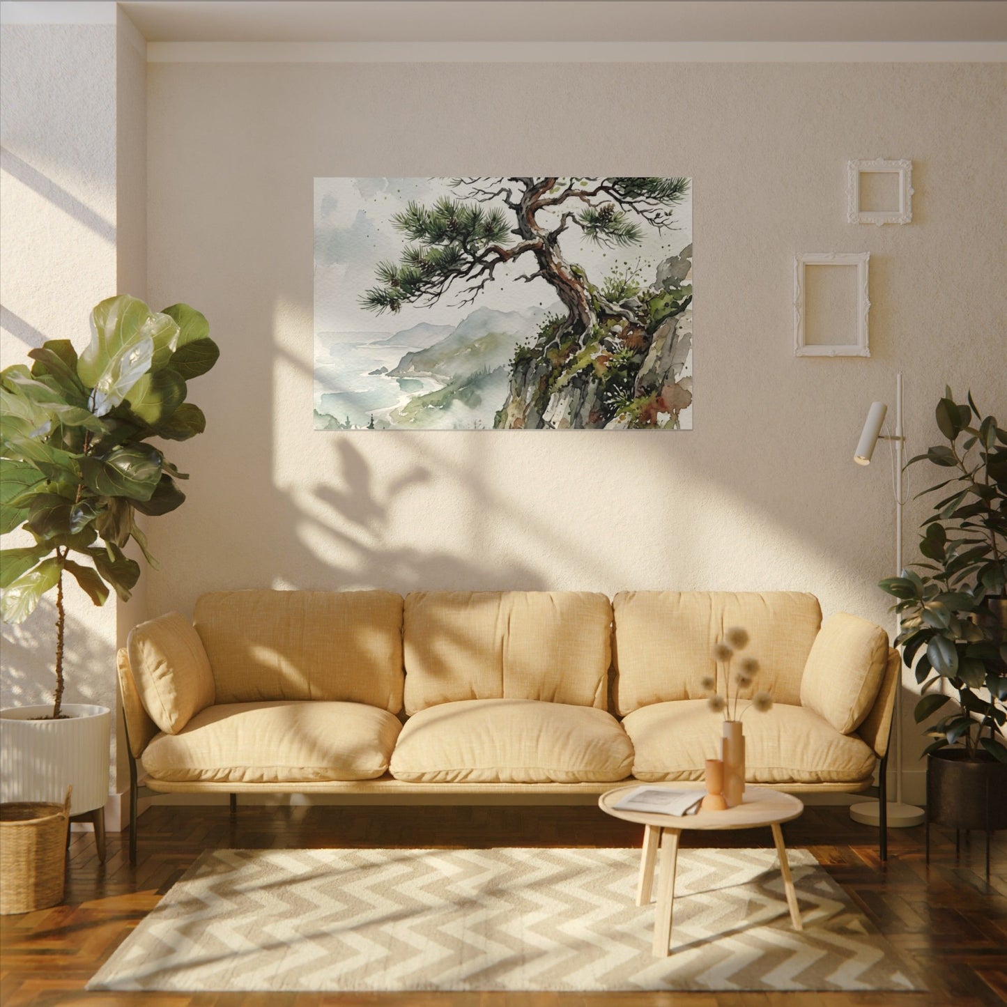 Pine Tree Spring Canvas Art | Japandi Neutral Design