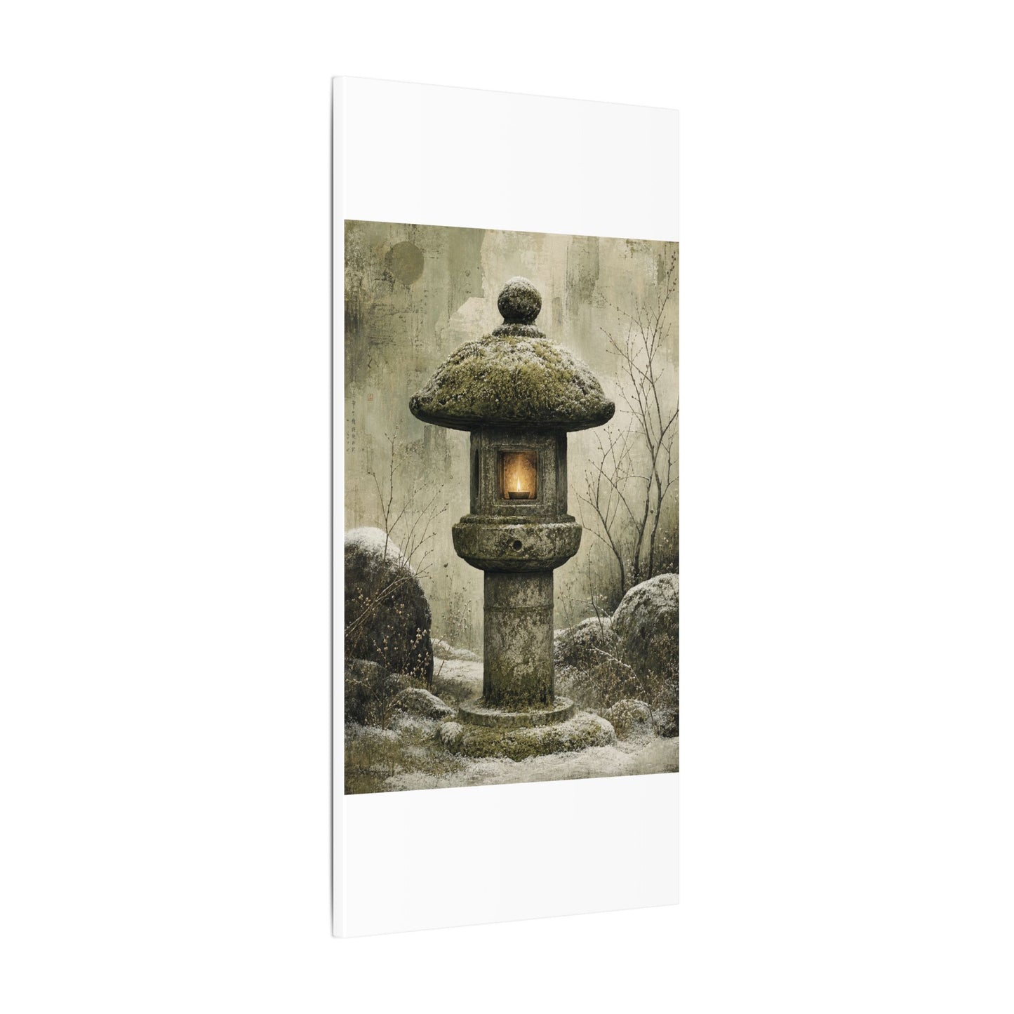 Stone Lantern Winter Canvas Art | Japandi Neutral Design