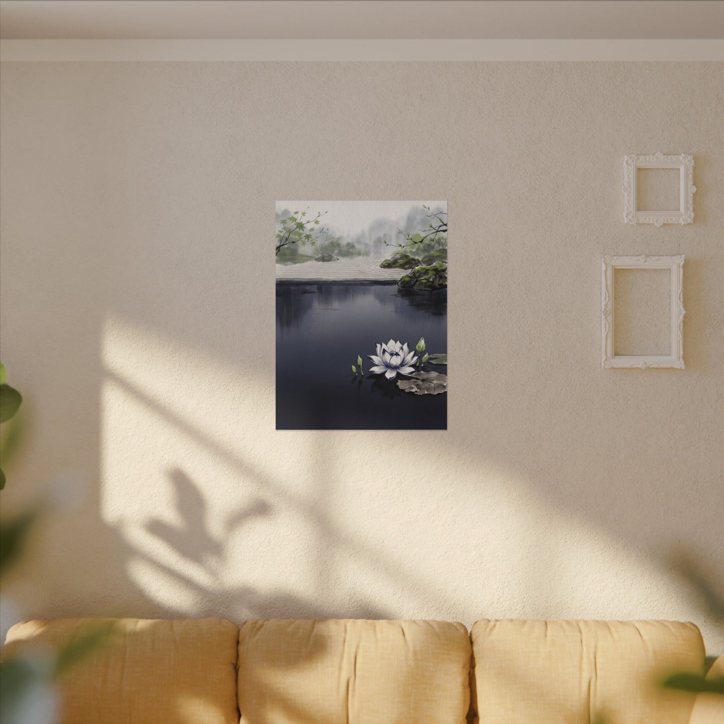 Lotus Flower Karesansui Canvas Art | Tranquil Zen Art
