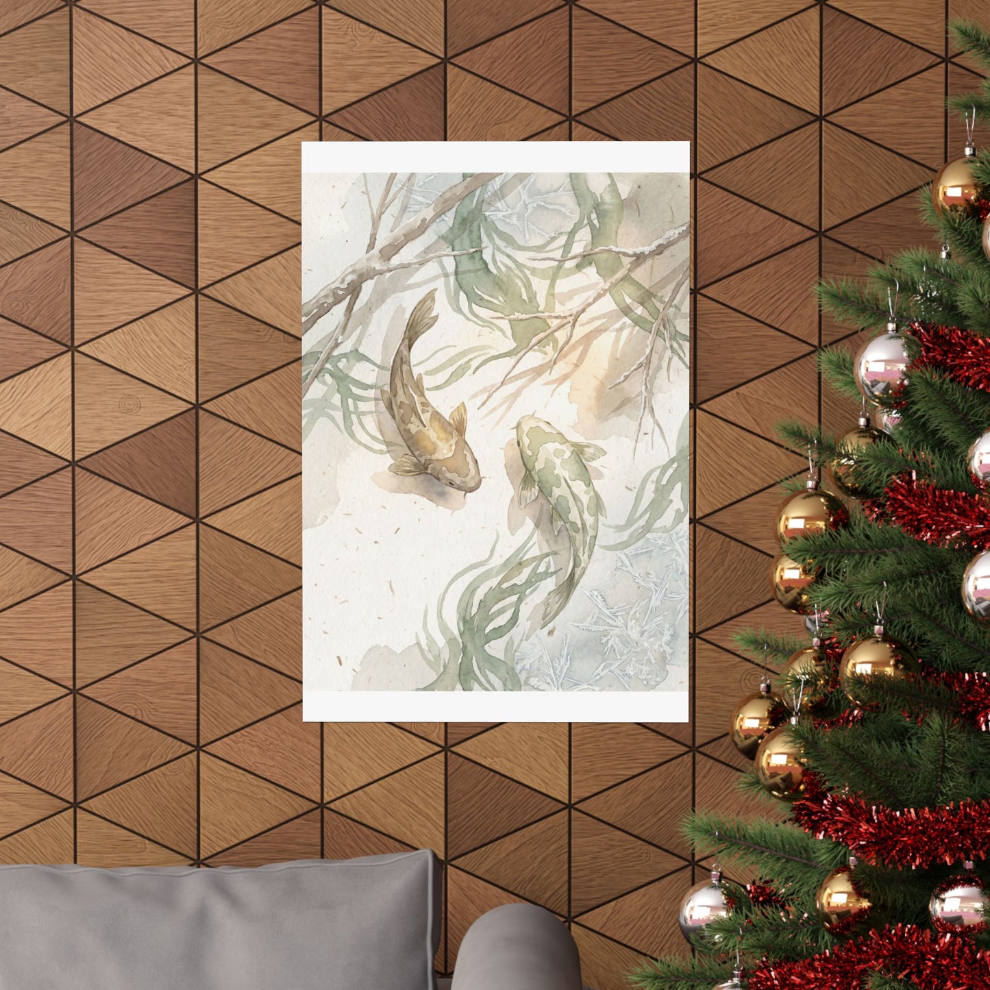 Koi Pond Wall Art Print | Winter Japandi Watercolor Art