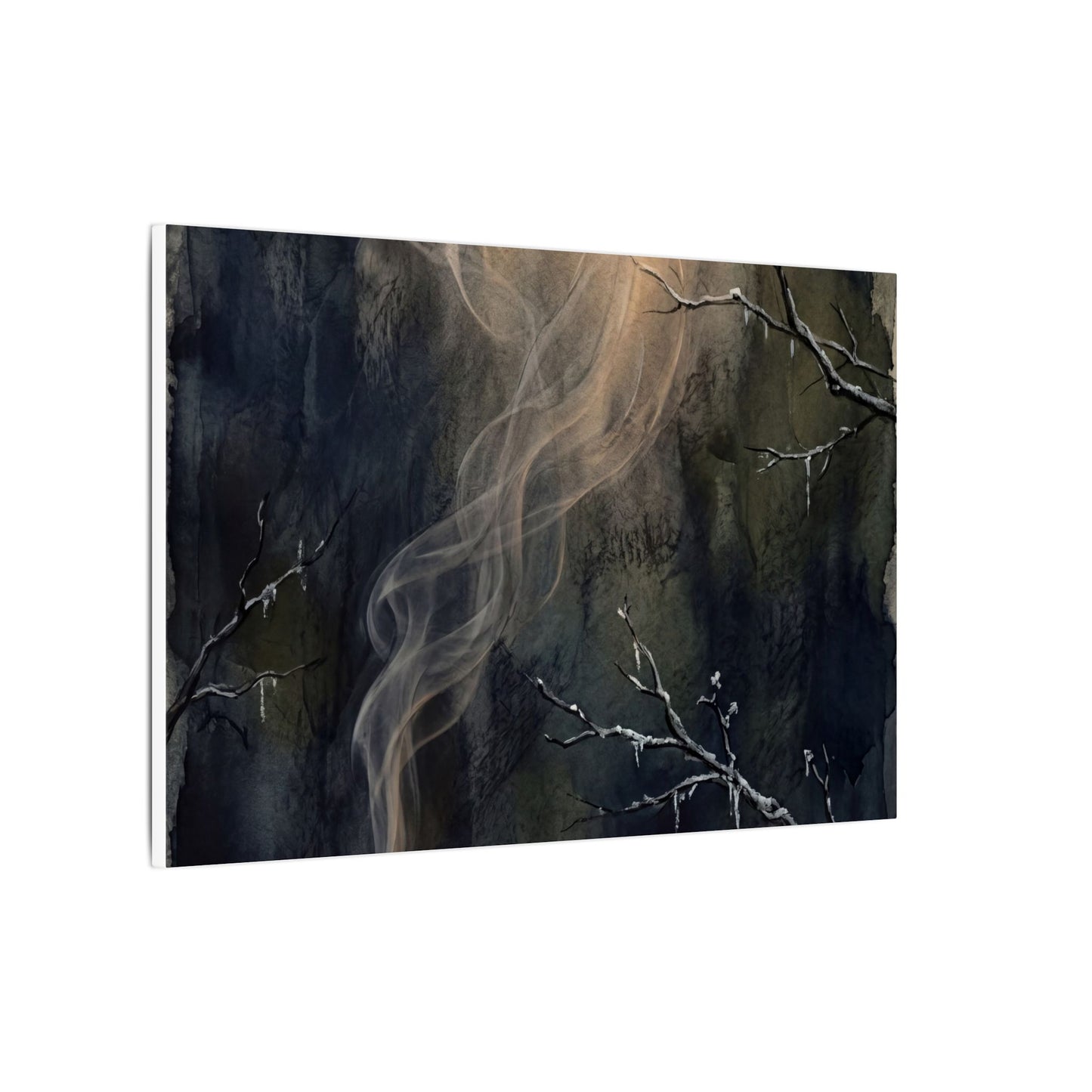 Incense Smoke Winter Canvas Art | Dark Japandi Moody Design