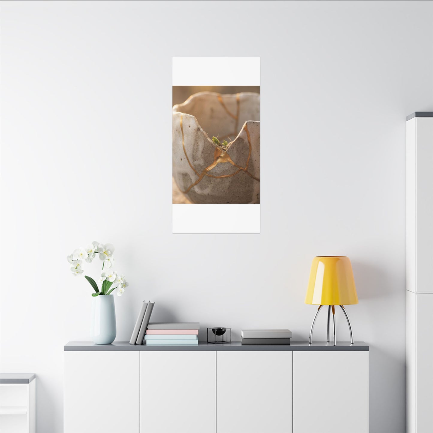 Golden Hour Broken Pottery Canvas Art - Japandi Kanso