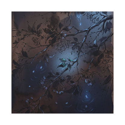 Bold Cherry Blossom Canvas Art - Charcoal Ink Dark Japandi