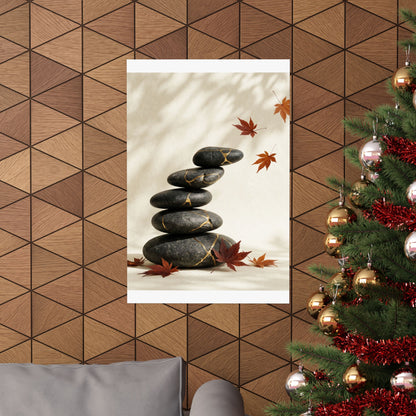 River Stones Crackle Gold Wall Art Print | Philosophical Kintsugi Art
