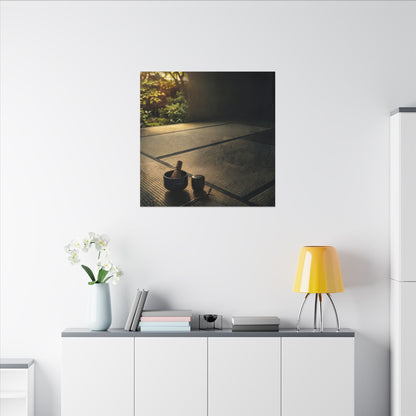 Dark Japandi Tea Ceremony in Golden Hour | Dark Texture Canvas Art