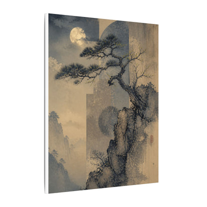 Japandi Pine Tree in Moonlight | Japanese Pattern Canvas Art