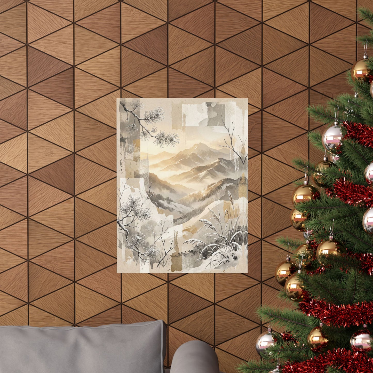 Mountain Mist Japanese Pattern Wall Art Print | Earthy Japandi Art