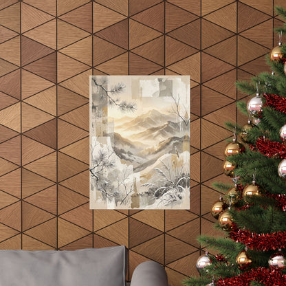 Mountain Mist Japanese Pattern Wall Art Print | Earthy Japandi Art