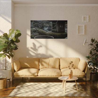 Stone Lantern Canvas Art | Winter Kintsugi Gold Repair Art
