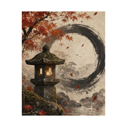 Autumn Stone Lantern Enso Wall Art Print | Serene Decor