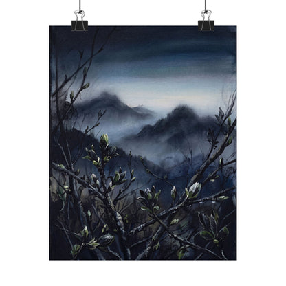 Mountain Mist Wall Art Print | Spring Dark Japandi Dark Texture Art Art Print