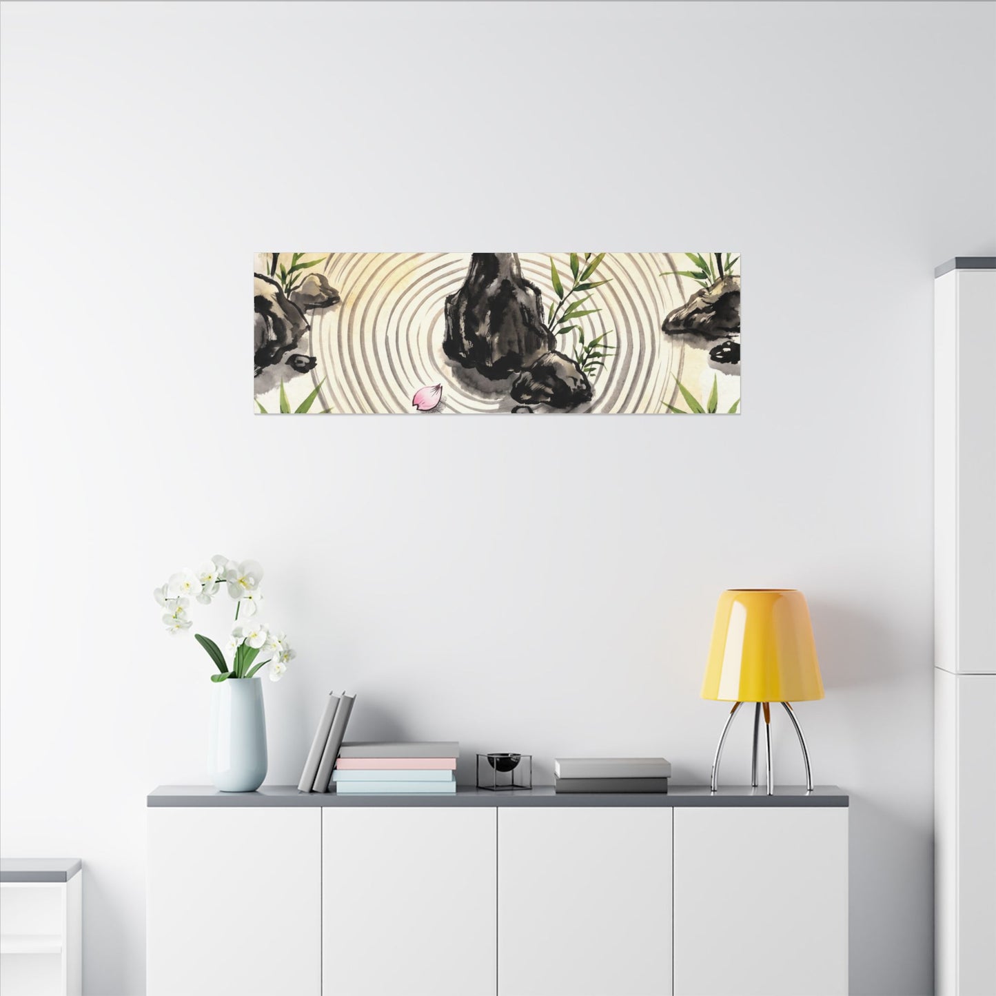 Zen Rock Garden in Golden Hour | Sumi E Canvas Art