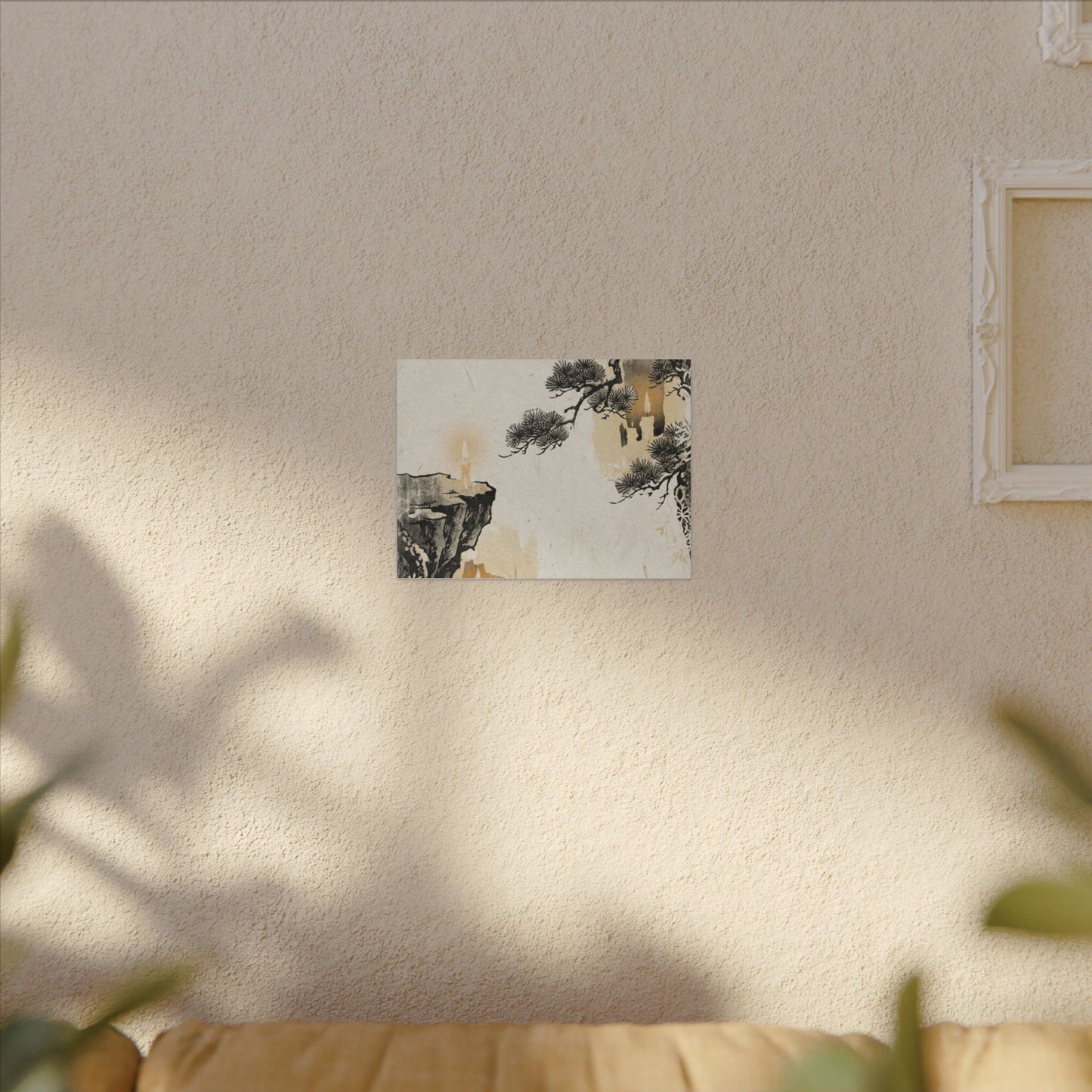 Japandi Pine Tree in Candlelight | Japanese Pattern Canvas Art