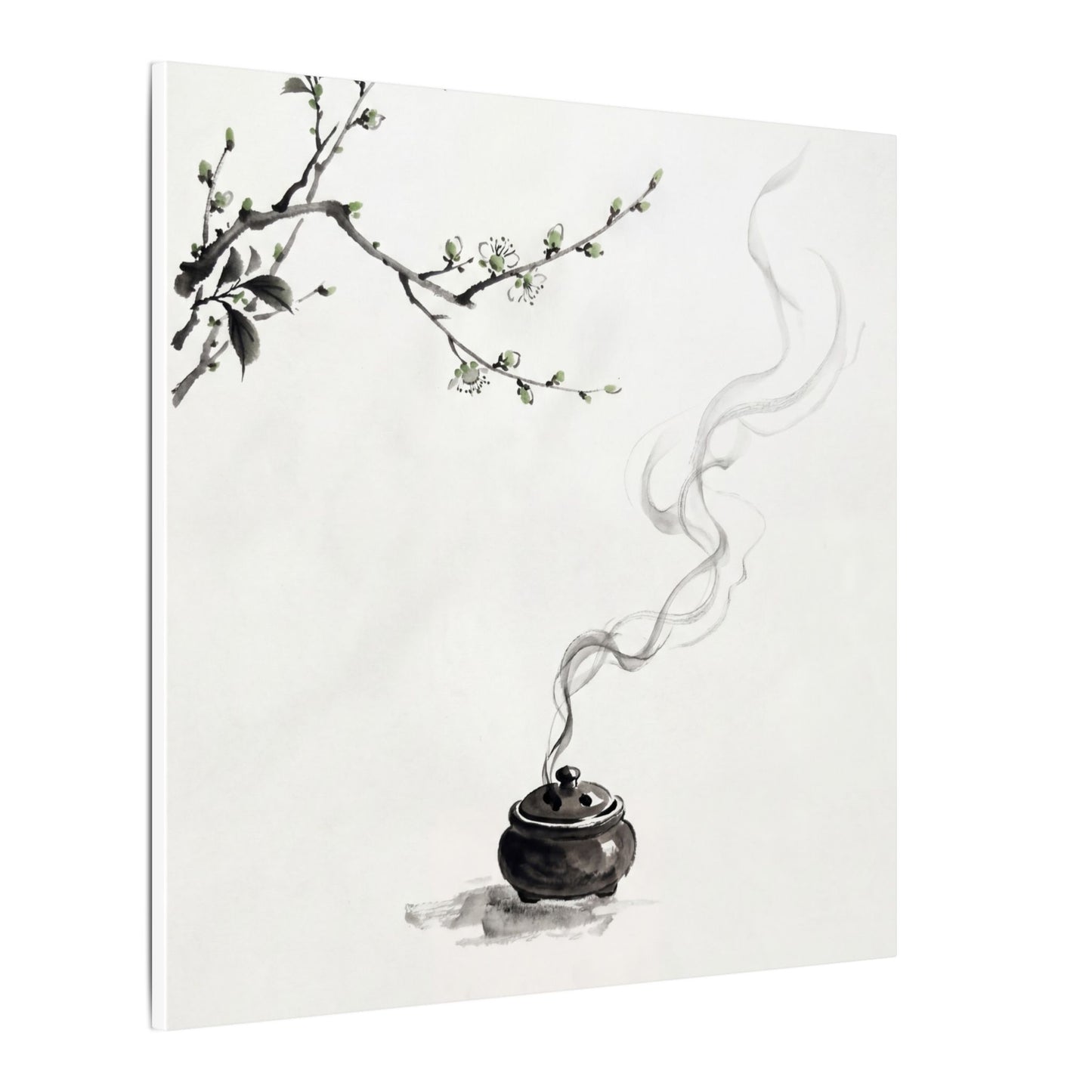 Calm Incense Smoke Canvas Art - Sumi E Zen