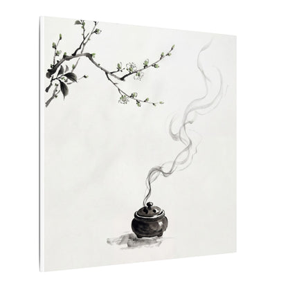 Calm Incense Smoke Canvas Art - Sumi E Zen