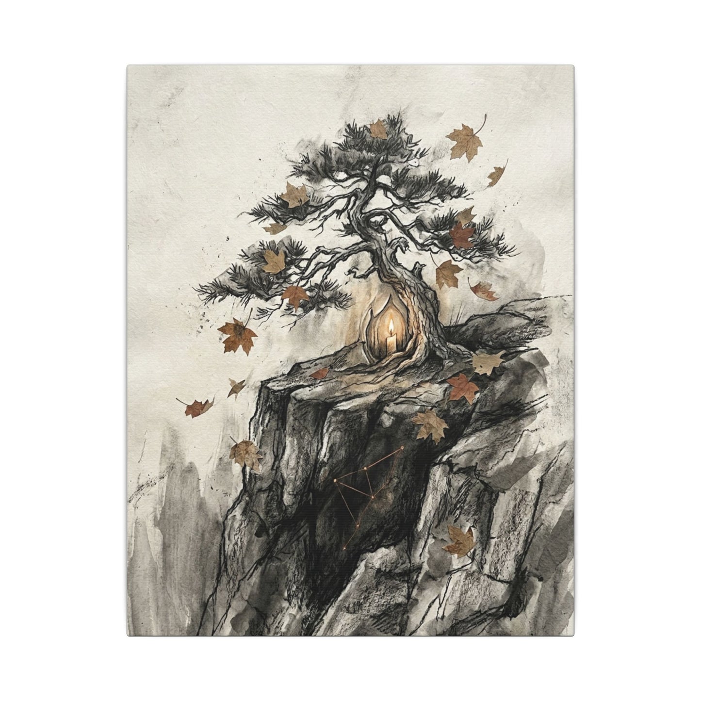 Pine Tree Autumn Canvas Art | Japandi Earthy Design