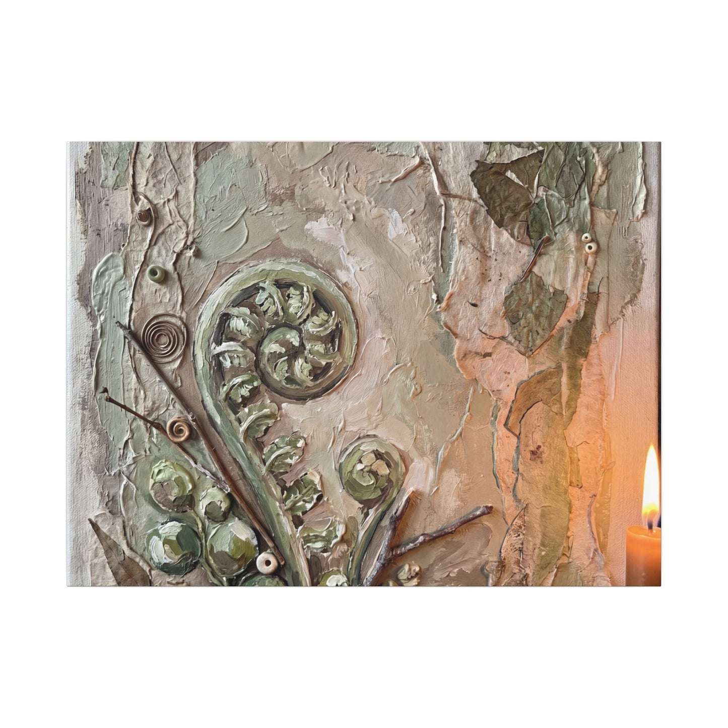 Japandi Fern Unfurling in Candlelight | Texture Canvas Art Art Print
