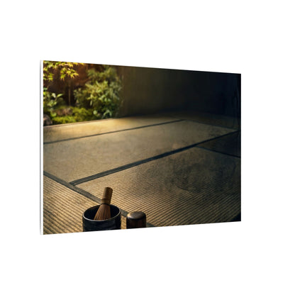 Dark Japandi Tea Ceremony in Golden Hour | Dark Texture Canvas Art