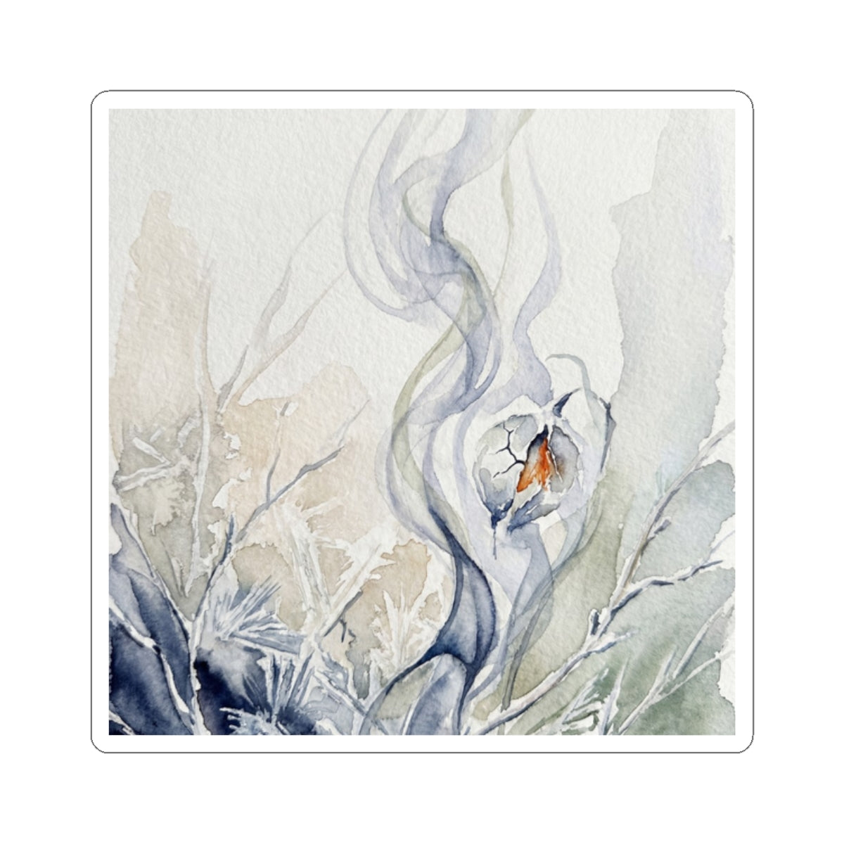 Datsuzoku Incense Smoke Sticker - Japandi Watercolor Art Print
