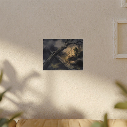 Dark Japandi Moonlit Garden in Golden Hour | Charcoal Ink Canvas Art