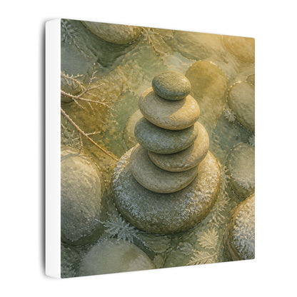 River Stones Watercolor Canvas Art | Elegant Japandi Art