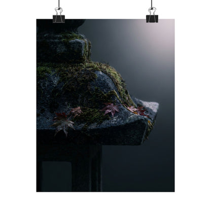 Stone Lantern Autumn Wall Art Print | Dark Japandi Sophisticated Design