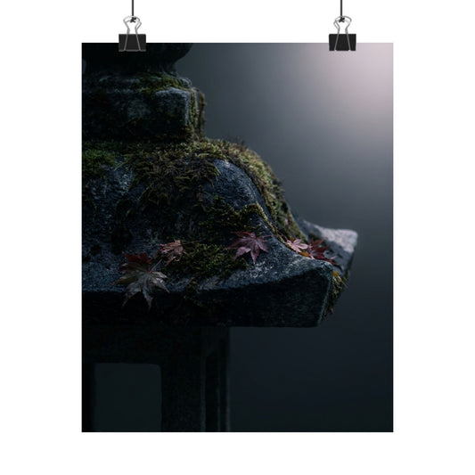 Stone Lantern Autumn Wall Art Print | Dark Japandi Sophisticated Design