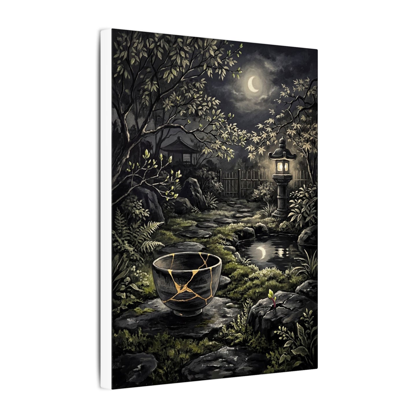 Kintsugi Moonlit Garden in Dappled | Gold Repair Canvas Art