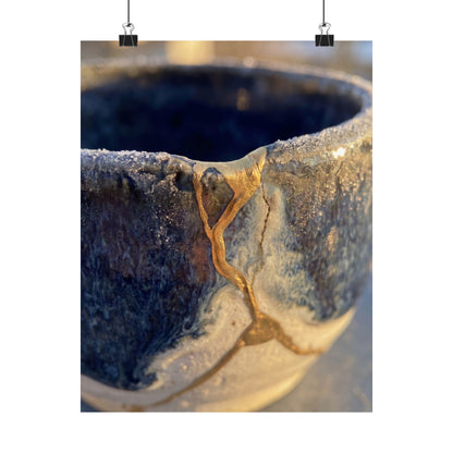 Kintsugi Ceramic Bowl in Golden Hour | Gold Vein Wall Art Print