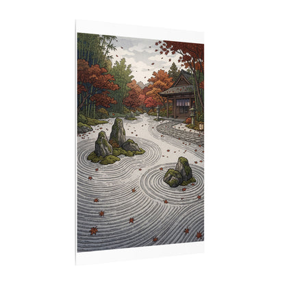Autumn Rock Garden Ukiyo E Inspired Canvas Art | Peaceful Decor