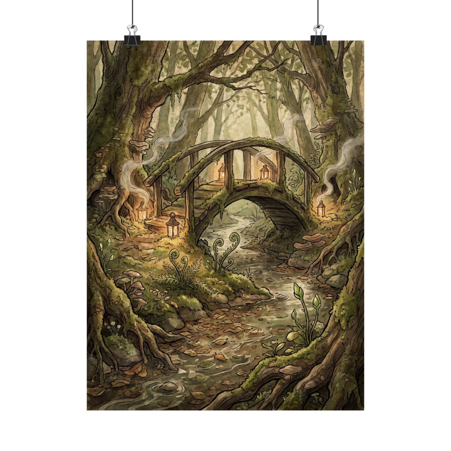 Spring Wooden Bridge Forest Whimsy Wall Art Print | Rustic Decor