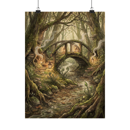 Spring Wooden Bridge Forest Whimsy Wall Art Print | Rustic Decor